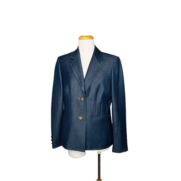 Kasper Tailored Blazer Pleated Waist Shield Buttons And Stitching Sz 8 NWOT - Picture 8 of 11